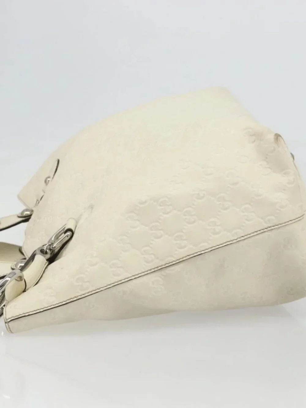 GUCCI GG Canvas Guccissima Hand Bag Leather White Silver 229852 Auth ka4829